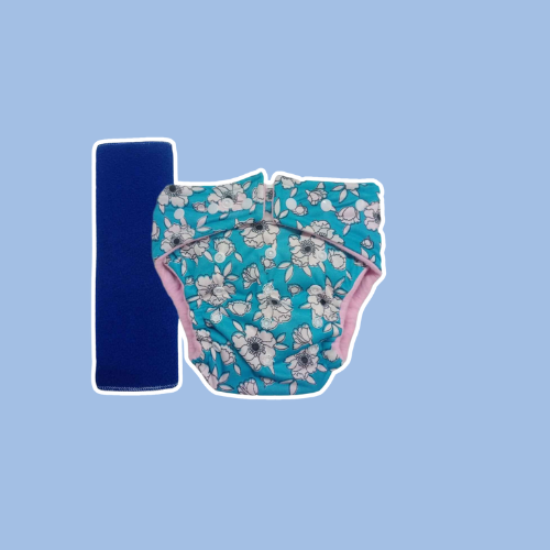 Floral Blue - Diaper with Booster Insert (78)