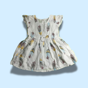 Feathery Fun - Muslin Frocks Half Sleeve