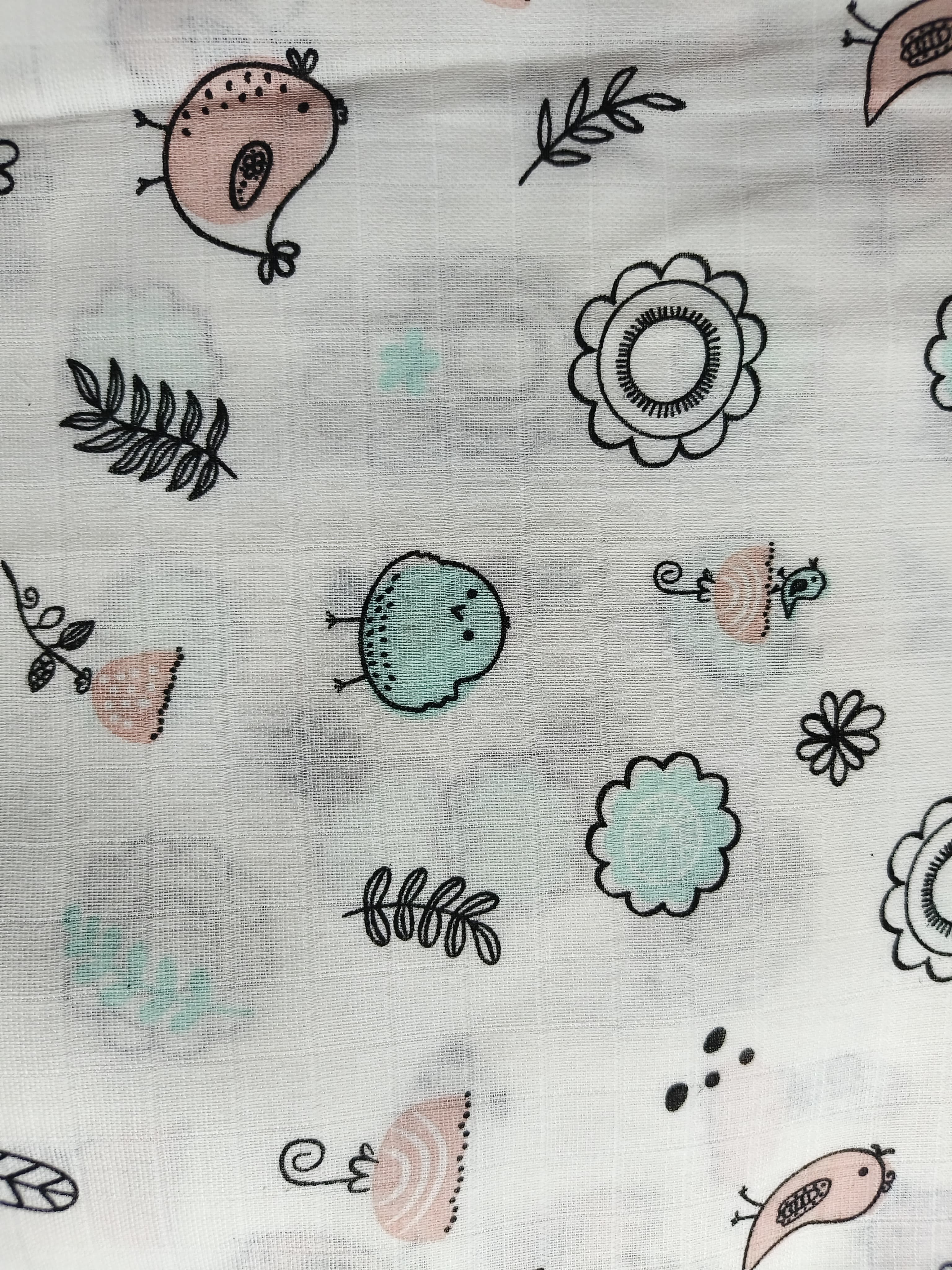 Birds & Flowers Printed - Muslin Swaddle Towel